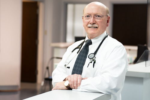 Dr. Waickman at the office reception